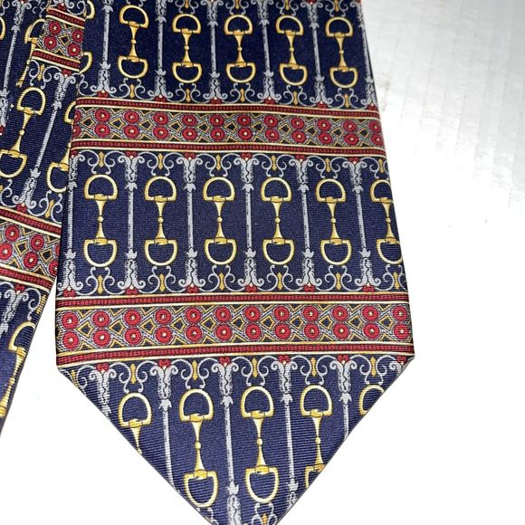 Paolo Gucci  Blue Silk Horse Snaffle Bit Equestrian Tie - Picture 2 of 5